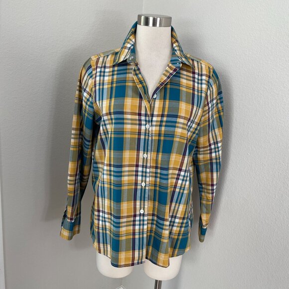 Foxcroft Appleseeds Womens 10 Wrinkle Free Plaid Button Up Shirt Shaped Fit Top - Picture 1 of 10